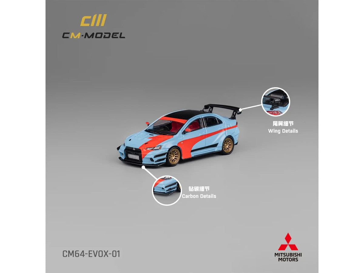 Mitsubishi Lancer Evolution X Varis RHD (Right Hand Drive) Light Blue with Black Top and Orange Stripes 1/64 Diecast Model Car by CM Model LuxuryLifeWay Online Store