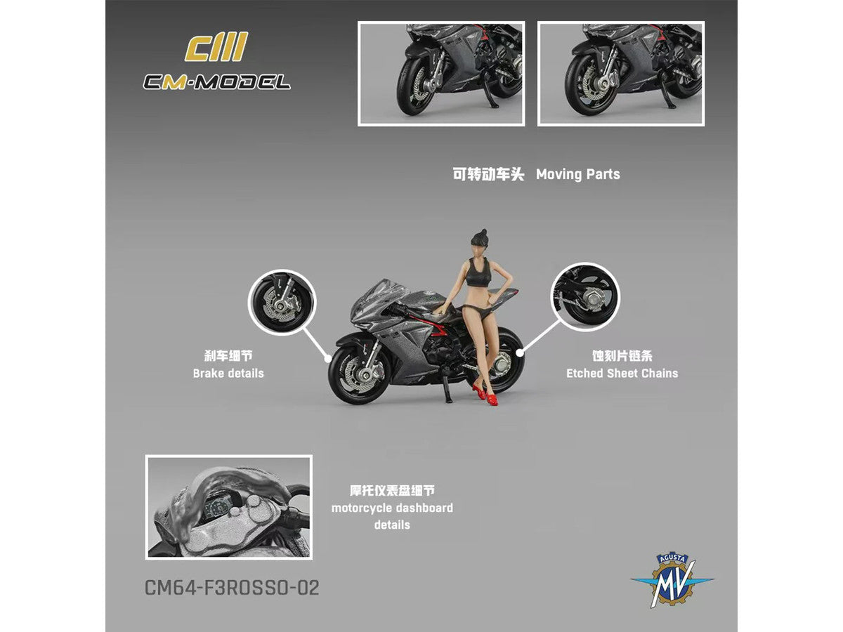2022 MV Agusta F3 Rosso Motorcycle Silver Metallic with Figure 1/64 Diecast Model by CM Model LuxuryLifeWay Online Store