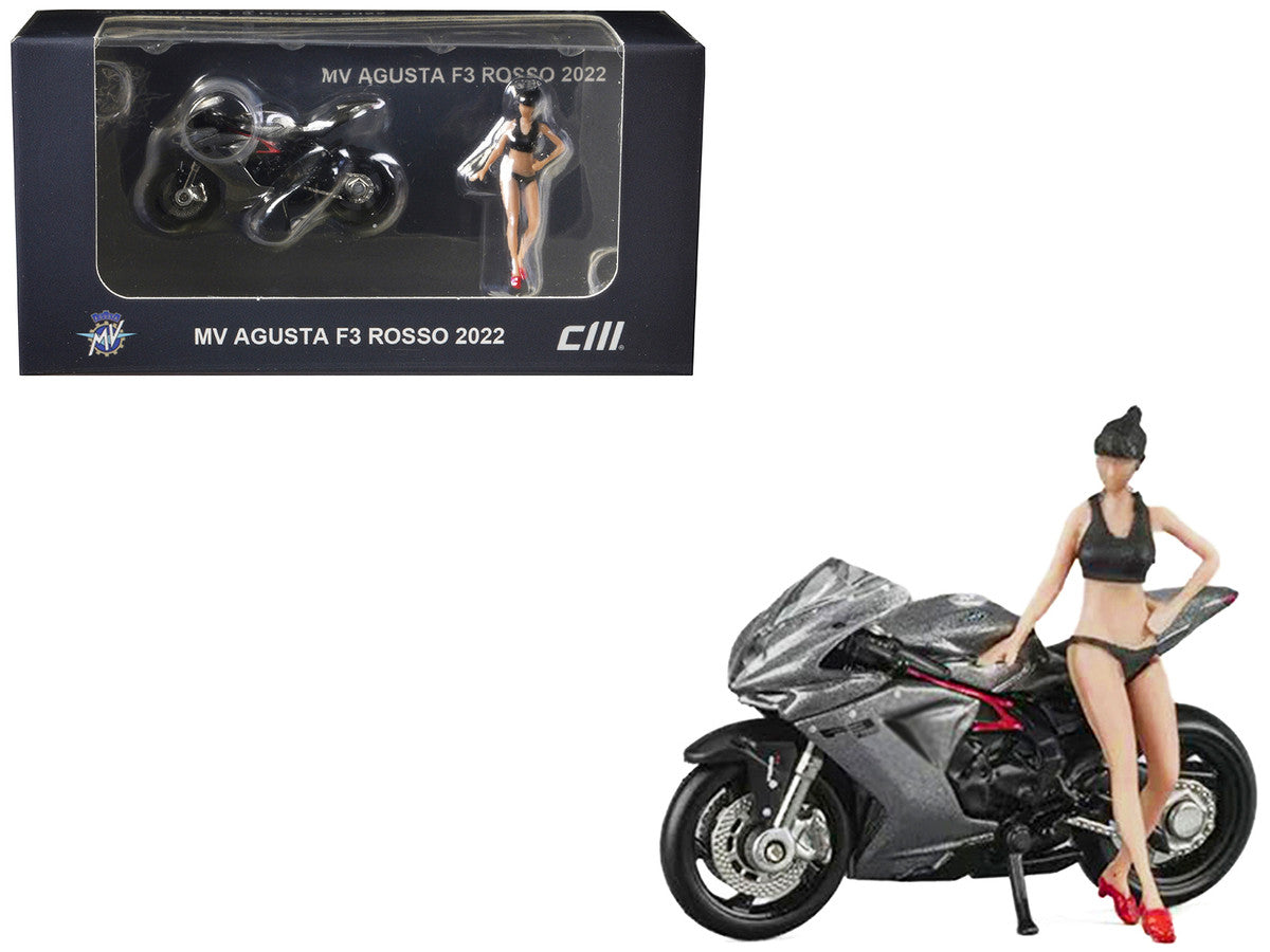 2022 MV Agusta F3 Rosso Motorcycle Silver Metallic with Figure 1/64 Diecast Model by CM Model LuxuryLifeWay Online Store