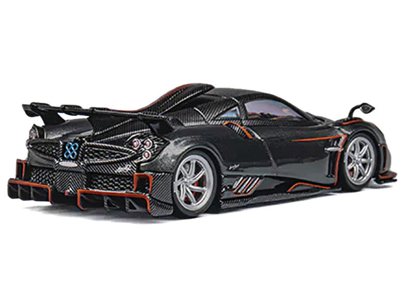 Pagani Imola Dark Gray Metallic with Carbon and Orange Accents with Extra Wheels 1/64 Diecast Model Car by CM Model LuxuryLifeWay Online Store