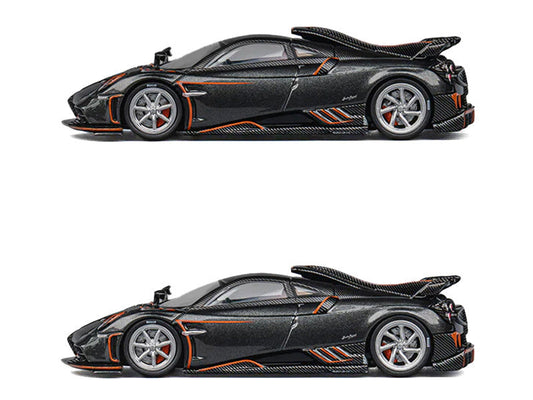 Pagani Imola Dark Gray Metallic with Carbon and Orange Accents with Extra Wheels 1/64 Diecast Model Car by CM Model LuxuryLifeWay Online Store