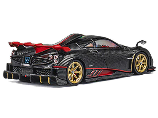 Pagani Imola Black Carbon with Italian Flag Stripes with Extra Wheels 1/64 Diecast Model Car by CM Model LuxuryLifeWay Online Store
