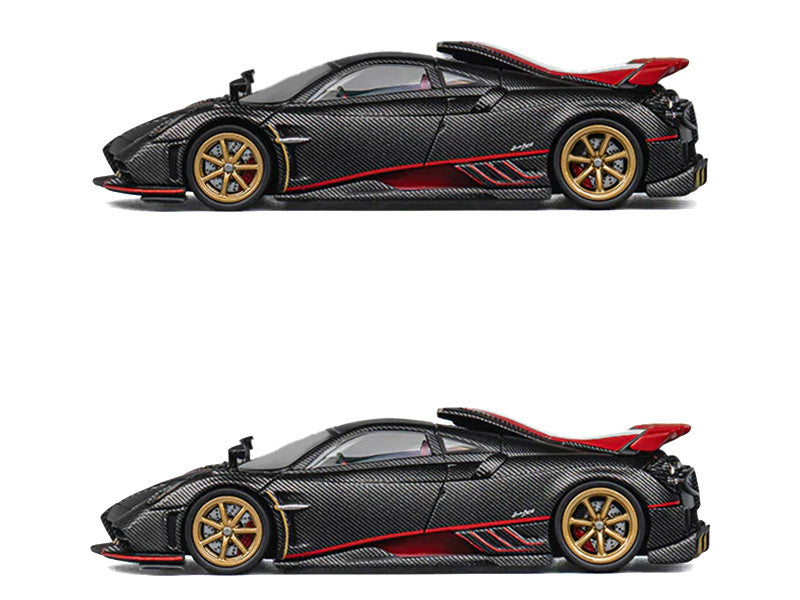 Pagani Imola Black Carbon with Italian Flag Stripes with Extra Wheels 1/64 Diecast Model Car by CM Model LuxuryLifeWay Online Store