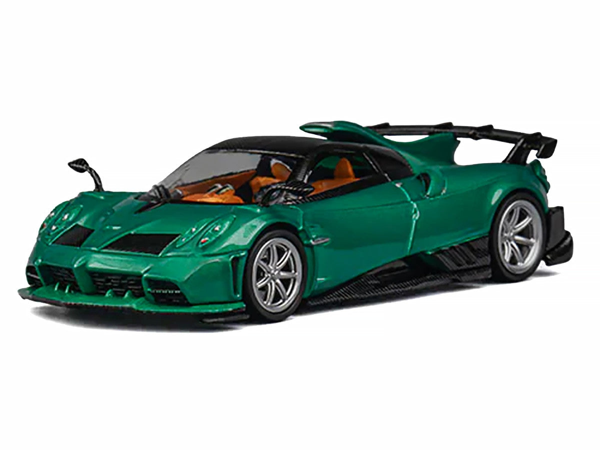 Pagani Imola Emerald Green Metallic with Carbon Top and Extra Wheels 1/64 Diecast Model Car by CM Model LuxuryLifeWay Online Store