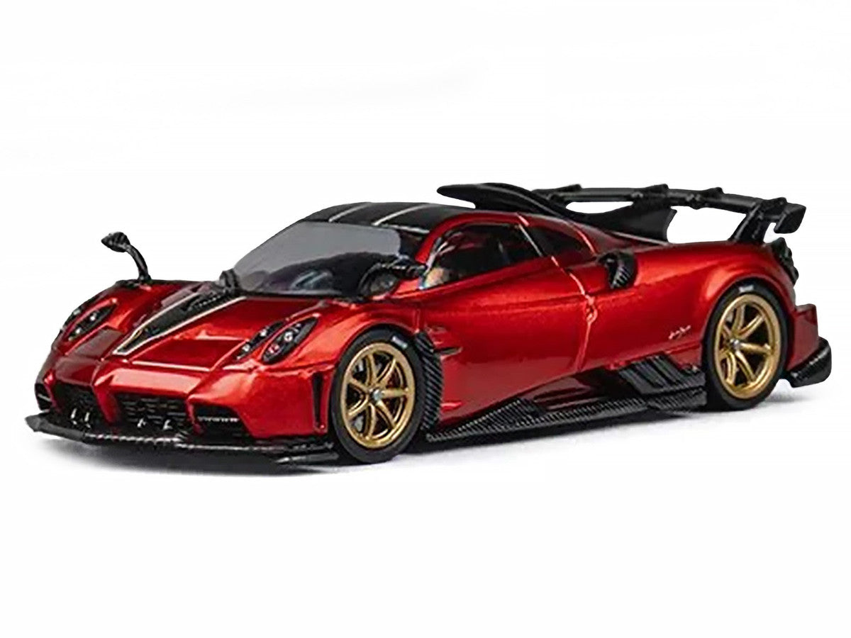 Pagani Imola Red Metallic with Carbon Top and Stripes with Extra Wheels 1/64 Diecast Model Car by CM Model LuxuryLifeWay Online Store