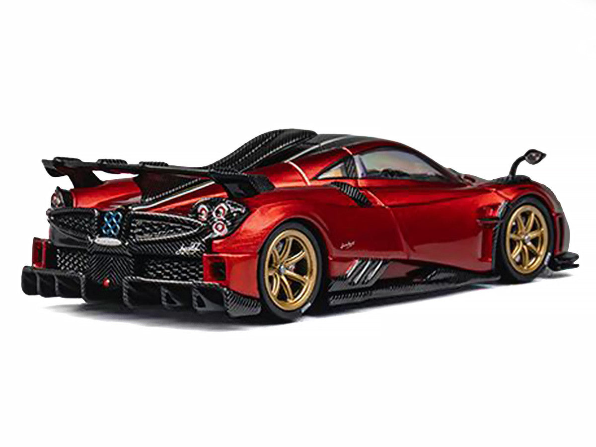 Pagani Imola Red Metallic with Carbon Top and Stripes with Extra Wheels 1/64 Diecast Model Car by CM Model LuxuryLifeWay Online Store