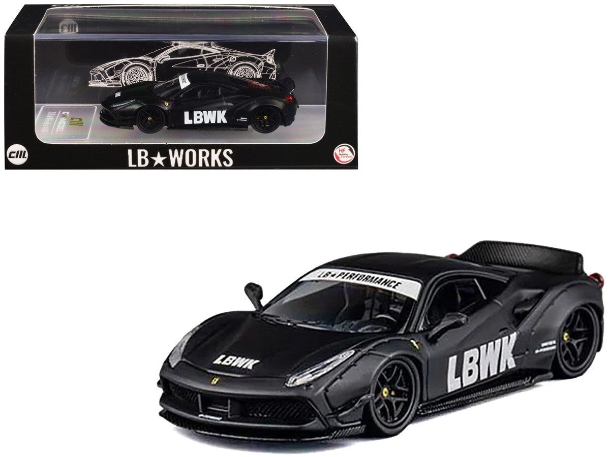 LB Works 488 "LBWK" Matt Black 1/64 Diecast Model Car by CM Model LuxuryLifeWay Online Store