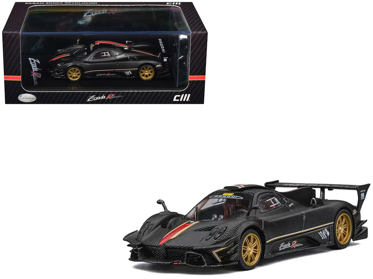Pagani Zonda Revolucion Carbon with Red and Gold Stripes and Extra Wheels 1/64 Diecast Model Car by CM Models LuxuryLifeWay Online Store