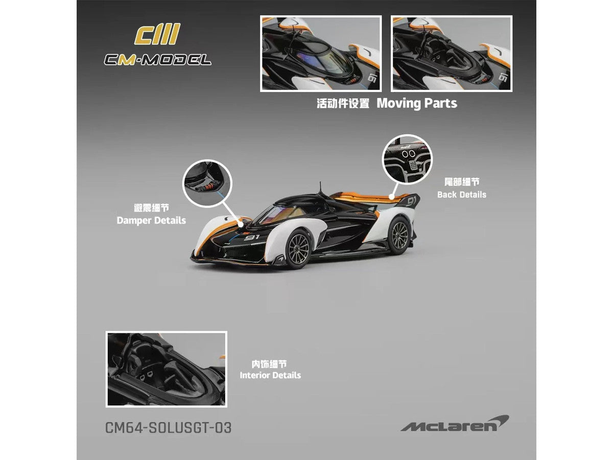 McLaren Solus GT #91 Black and White with Orange Accents 1/64 Diecast Model Car by CM Model LuxuryLifeWay Online Store