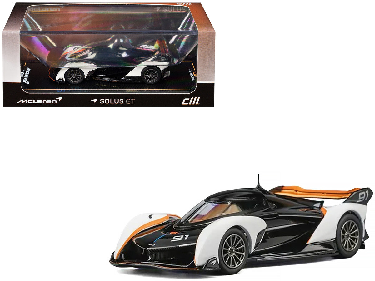 McLaren Solus GT #91 Black and White with Orange Accents 1/64 Diecast Model Car by CM Model LuxuryLifeWay Online Store