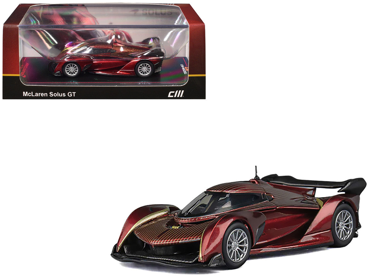 McLaren Solus GT Wine Red Metallic with Gold Stripes 1/64 Diecast Model Car by CM Model LuxuryLifeWay Online Store