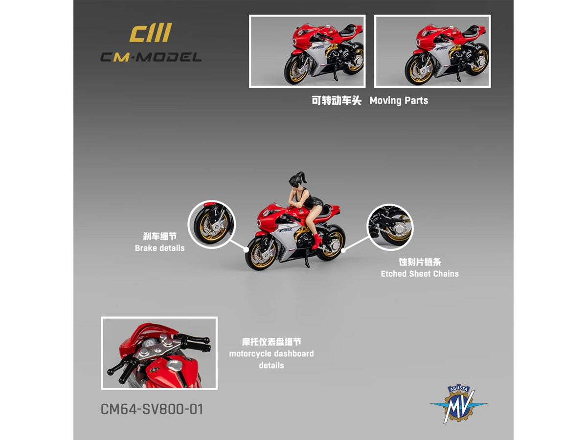 MV Agusta Superveloce 800 Motorcycle Red and Silver with Figure 1/64 Diecast Model by CM Model LuxuryLifeWay Online Store
