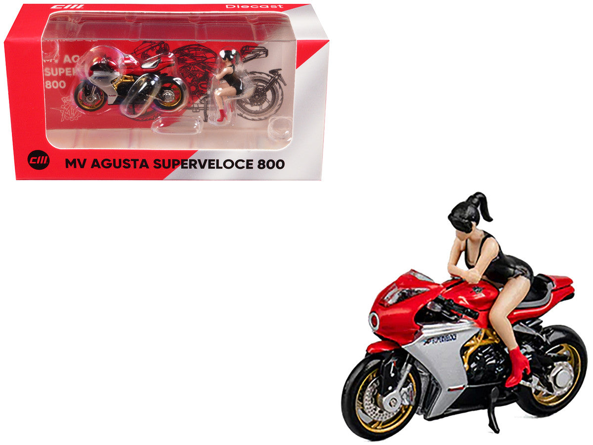 MV Agusta Superveloce 800 Motorcycle Red and Silver with Figure 1/64 Diecast Model by CM Model LuxuryLifeWay Online Store