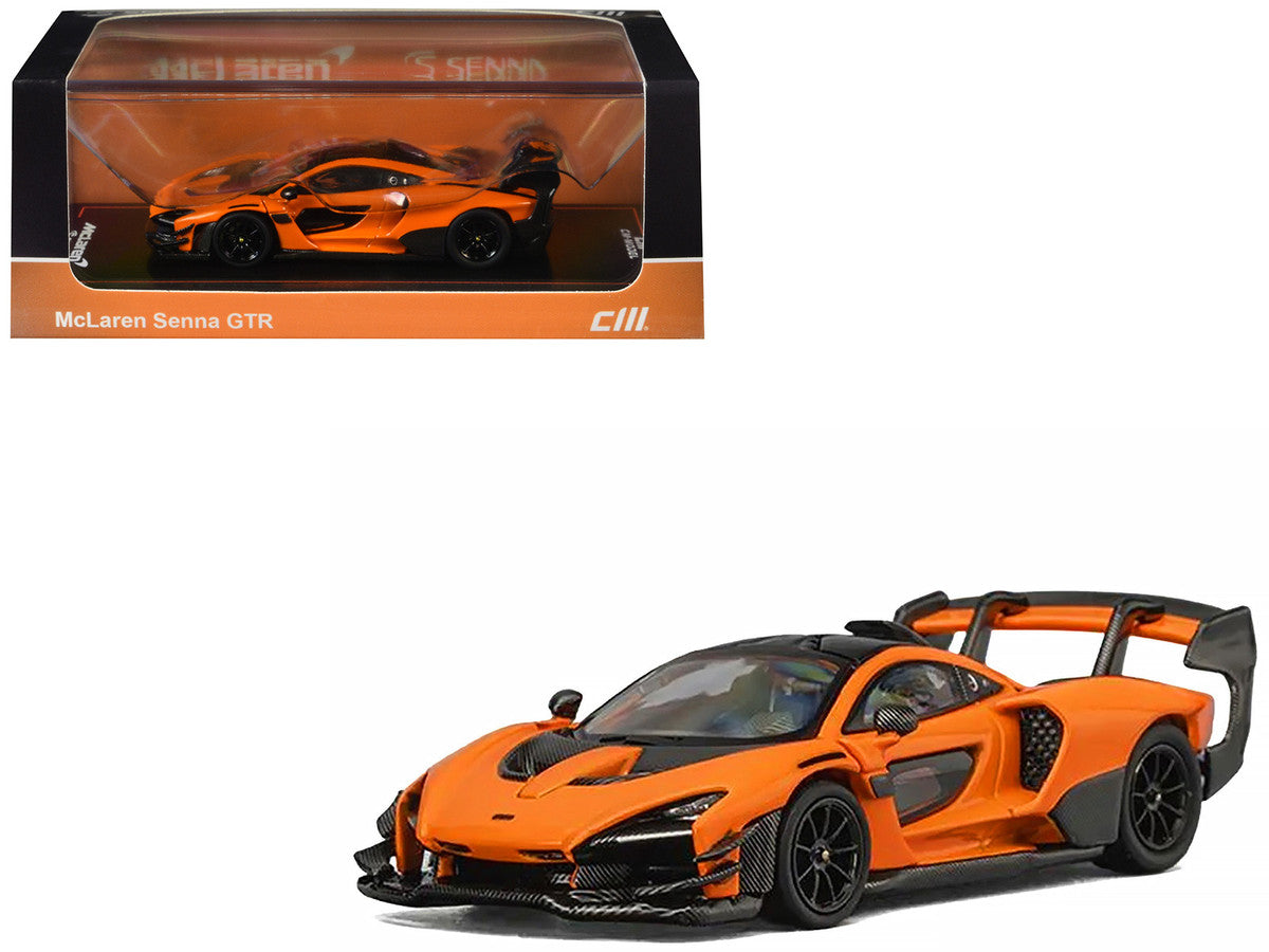 McLaren Senna GTR Orange Metallic with Carbon Hood and Black Top 1/64 Diecast Model Car by CM Model LuxuryLifeWay Online Store