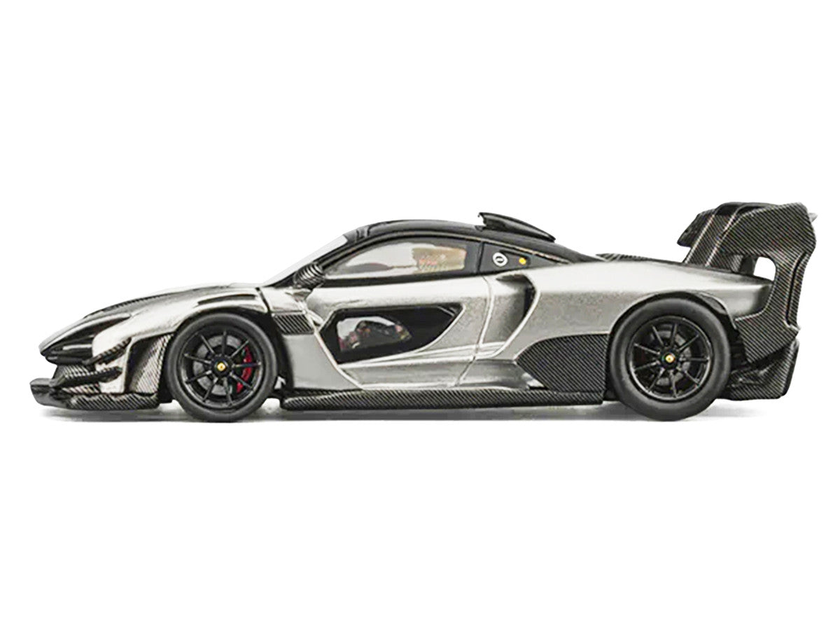 McLaren Senna GTR Silver Gray Metallic with Carbon Hood and Black Top 1/64 Diecast Model Car by CM Model LuxuryLifeWay Online Store