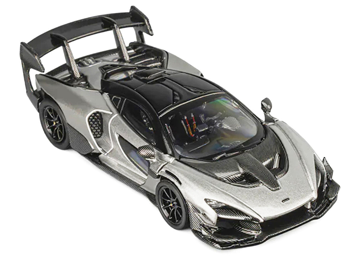 McLaren Senna GTR Silver Gray Metallic with Carbon Hood and Black Top 1/64 Diecast Model Car by CM Model LuxuryLifeWay Online Store