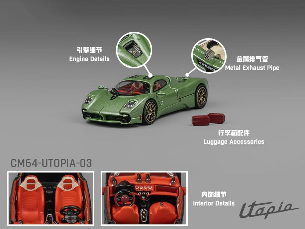 Pagani Utopia Green Metallic 1/64 Diecast Model Car by CM Model LuxuryLifeWay Online Store