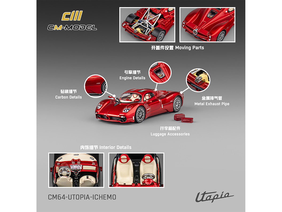 Pagani Utopia Red Metallic with Red Carbon Top 1/64 Diecast Model Car by CM Model LuxuryLifeWay Online Store