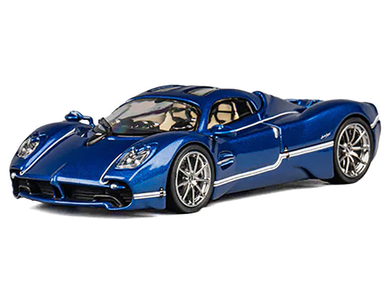 Pagani Utopia Blue Metallic with White Stripes 1/64 Diecast Model Car by CM Model LuxuryLifeWay Online Store
