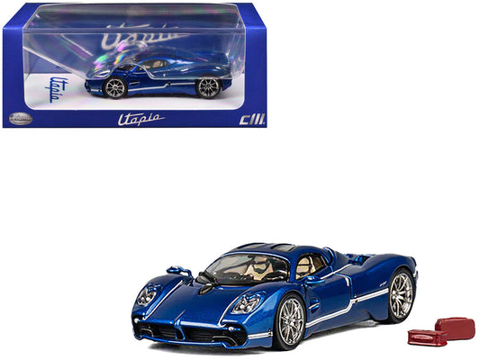Pagani Utopia Blue Metallic with White Stripes 1/64 Diecast Model Car by CM Model LuxuryLifeWay Online Store