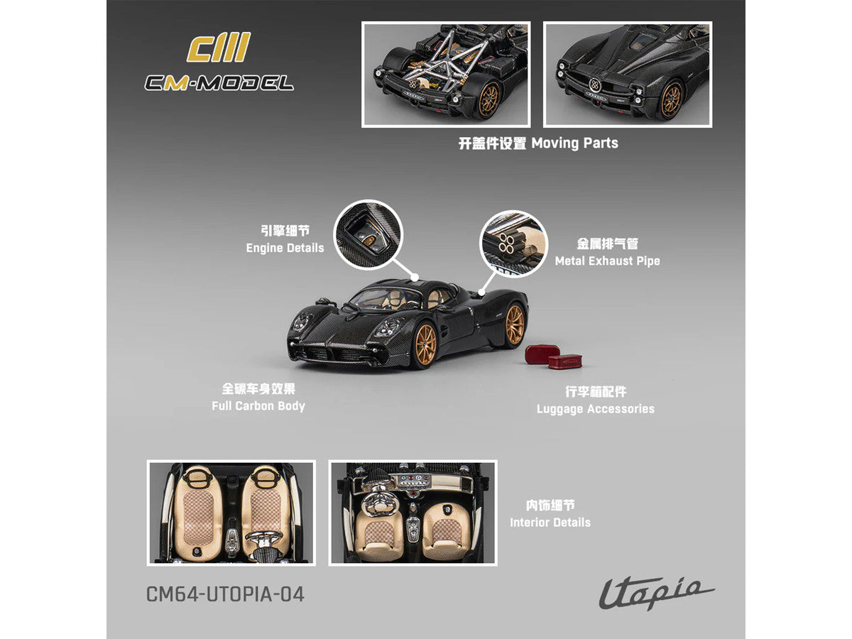 Pagani Utopia Full Carbon with Gold Wheels 1/64 Diecast Model Car by CM Model LuxuryLifeWay Online Store