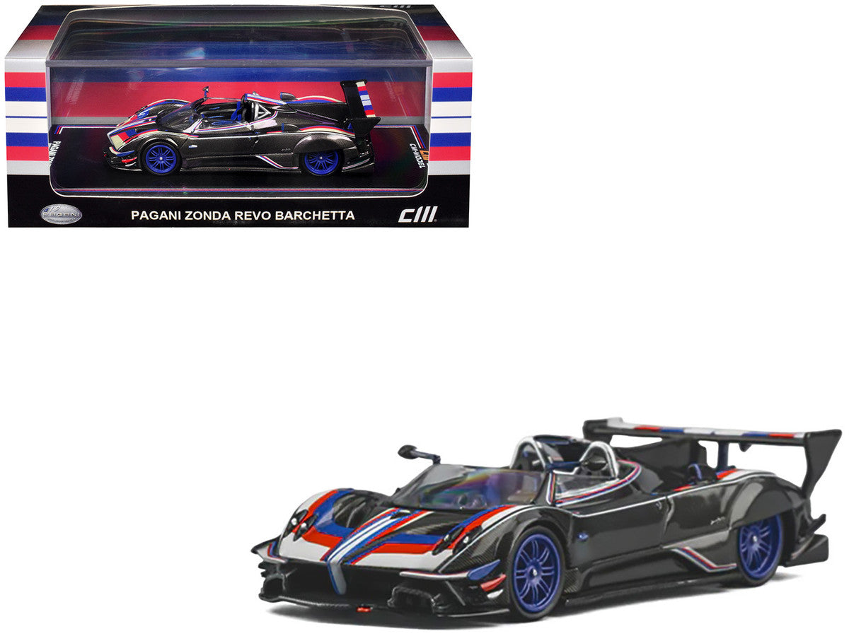 Pagani Zonda Revo Barchetta Carbon with Red White and Blue Stripes 1/64 Diecast Model Car by CM Model LuxuryLifeWay Online Store