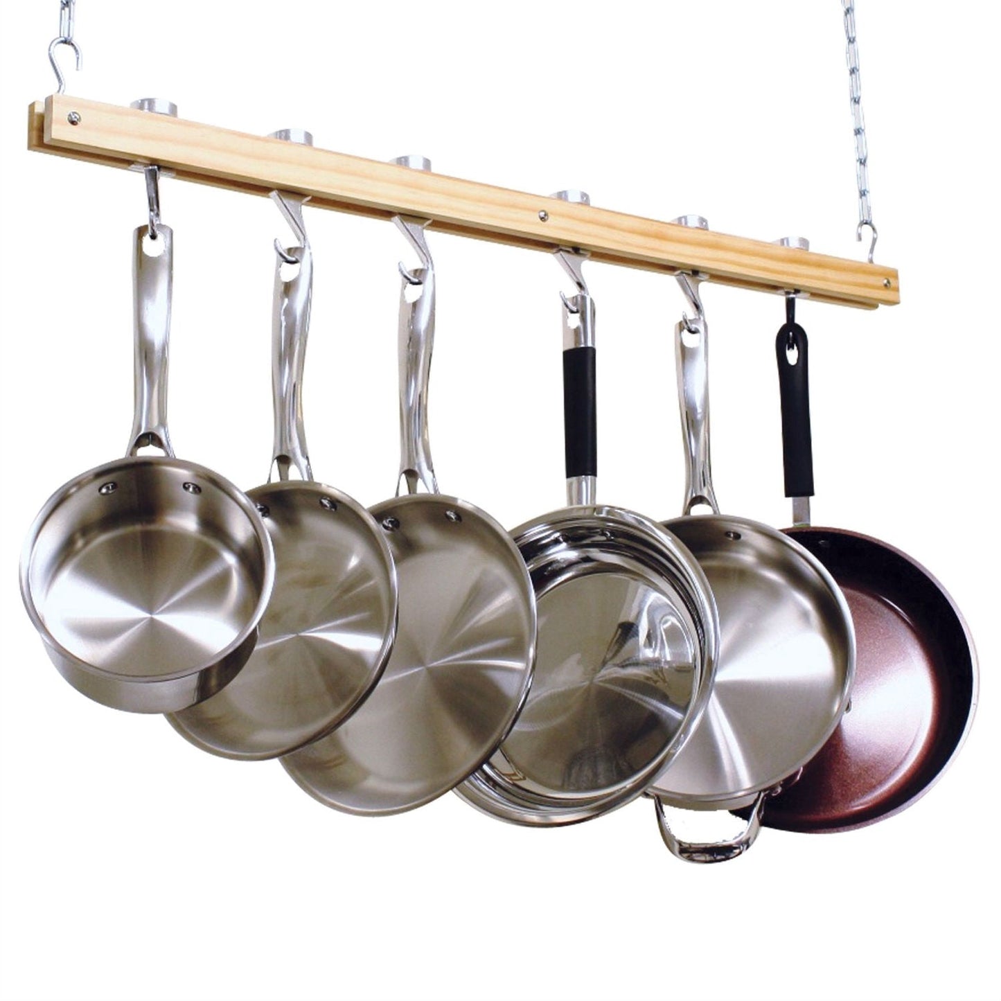 Ceiling Mount Single Bar Wooden Pot Rack with 4 Pan Hooks LuxuryLifeWay Online Store