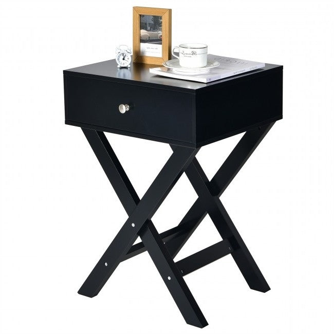 Retro Black X-Shape 1 Drawer Nightstand Coffee Table LuxuryLifeWay Online Store