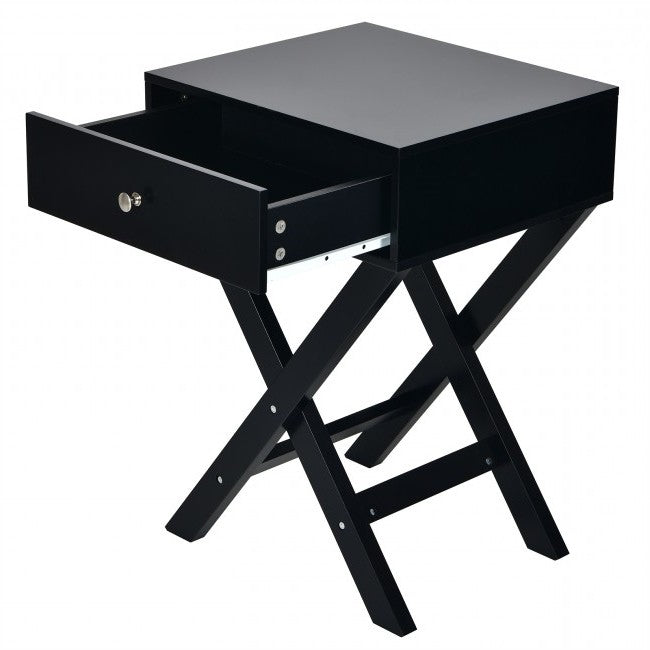 Retro Black X-Shape 1 Drawer Nightstand Coffee Table LuxuryLifeWay Online Store