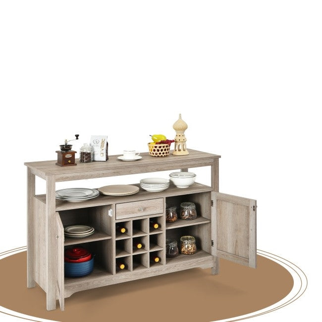 Gray Oak Buffet Server 9 Bottle Wine Cabinet Console LuxuryLifeWay Online Store