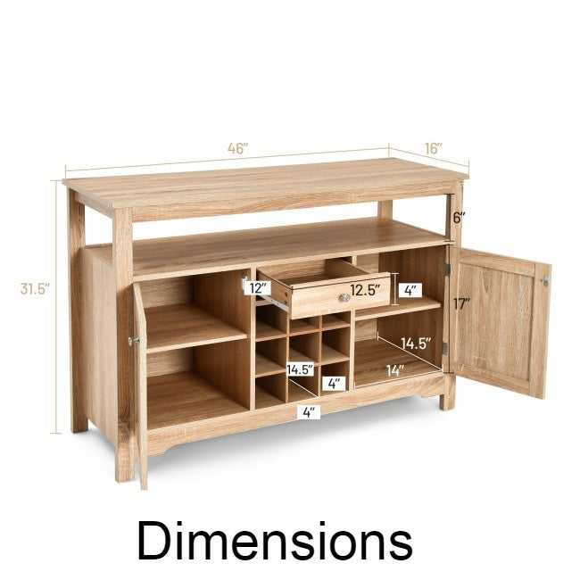 Gray Oak Buffet Server 9 Bottle Wine Cabinet Console LuxuryLifeWay Online Store
