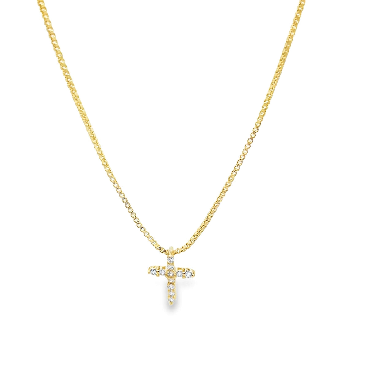 Dainty CZ Pave Cross Pendant Box Chain Necklace (F238A) LuxuryLifeWay Online Store