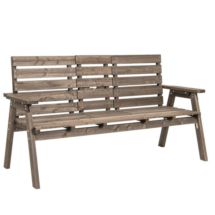 Farmhouse Outdoor Fir Wood Patio Garden Bench with Folding Center Table LuxuryLifeWay Online Store
