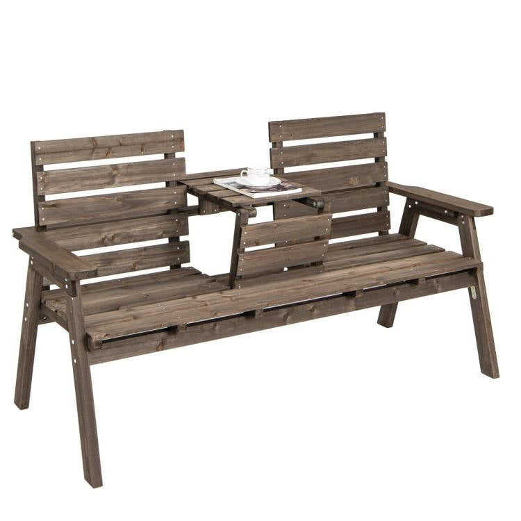 Farmhouse Outdoor Fir Wood Patio Garden Bench with Folding Center Table LuxuryLifeWay Online Store