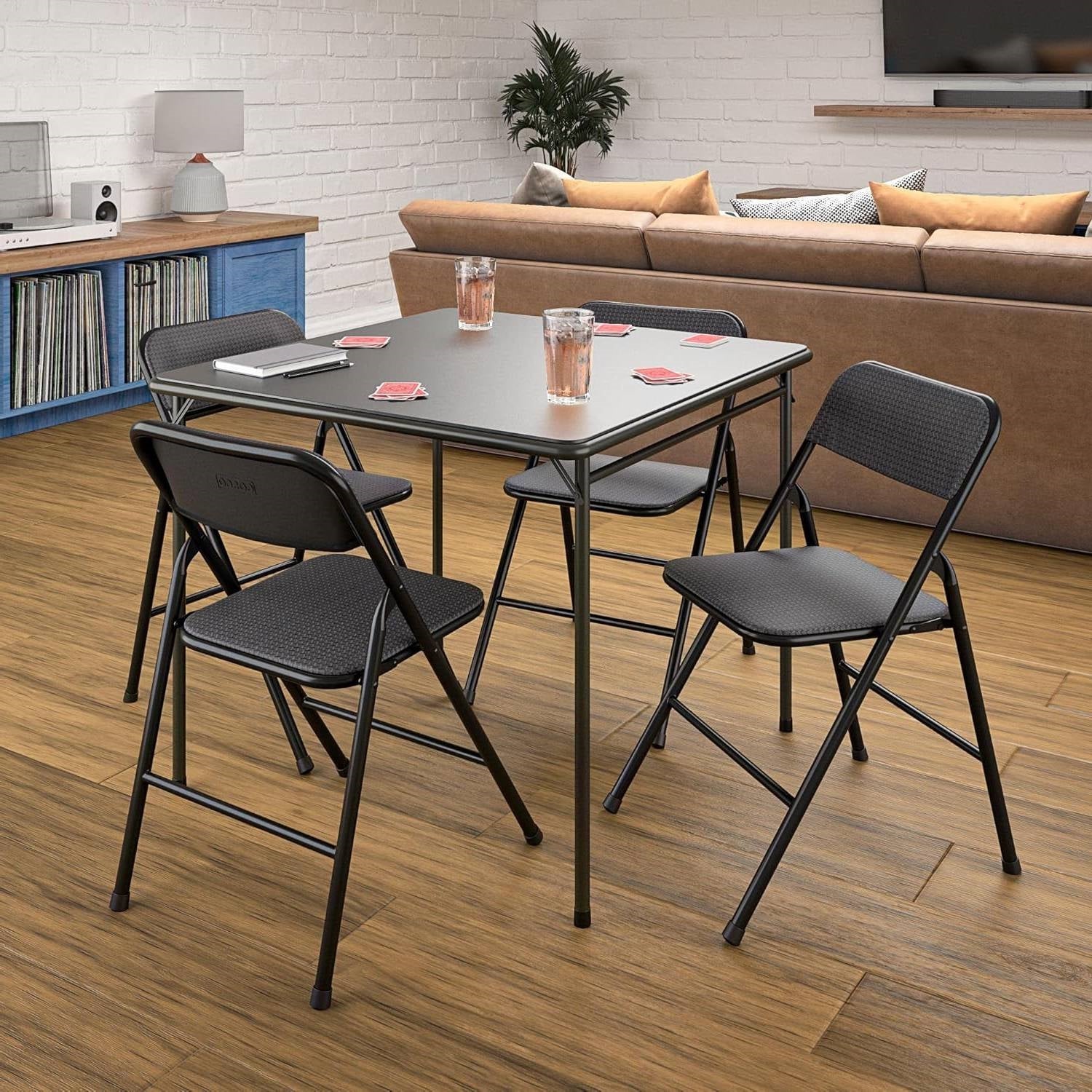 Black 5-Piece Square Folding Dining Table with 4 Chairs Guest Set Card Table LuxuryLifeWay Online Store