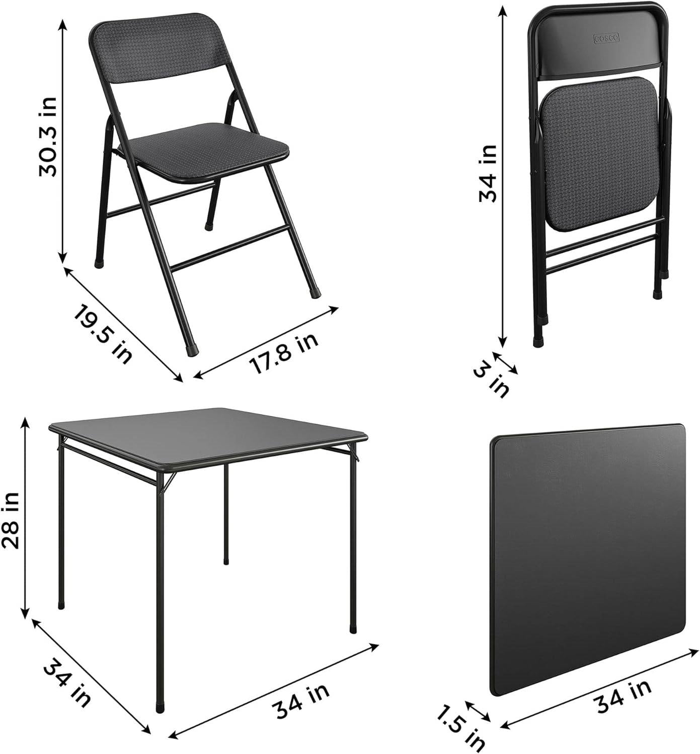 Black 5-Piece Square Folding Dining Table with 4 Chairs Guest Set Card Table LuxuryLifeWay Online Store
