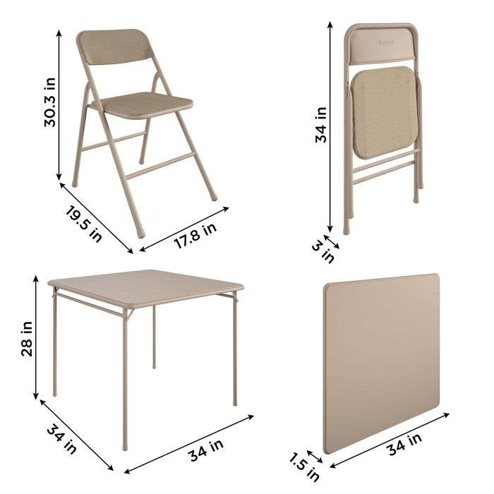 5-Piece Square Folding Dining Table with 4 Chairs Guest Set Game Table - Beige LuxuryLifeWay Online Store