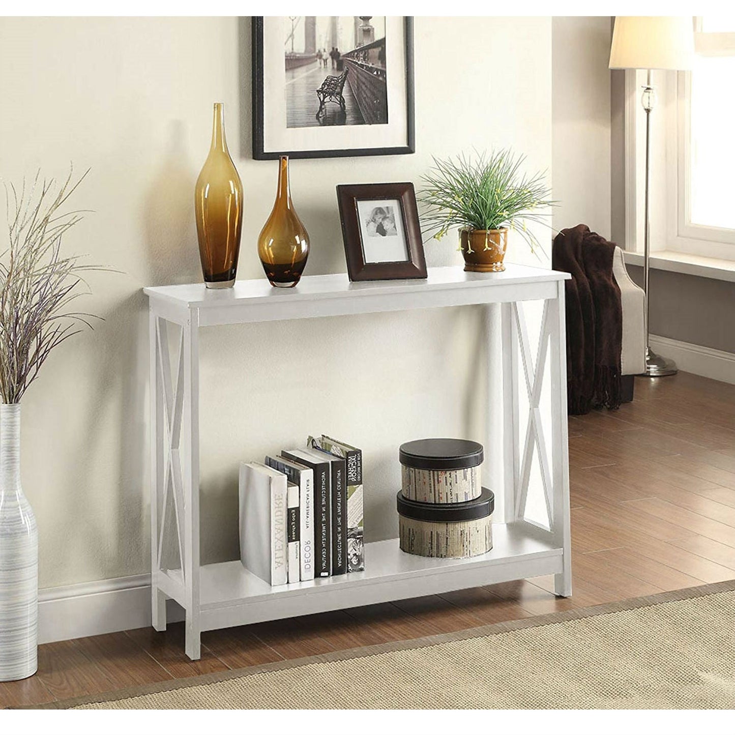 White Wood Console Sofa Table with Bottom Storage Shelf LuxuryLifeWay Online Store