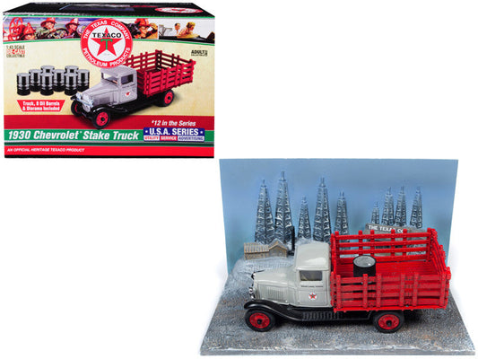 1930 Chevrolet Stake Truck with Eight Oil Barrels and Oil Derricks Diorama "Texaco" 12th in the "U.S.A. Series" 1/43 Diecast Model by Auto World LuxuryLifeWay Online Store