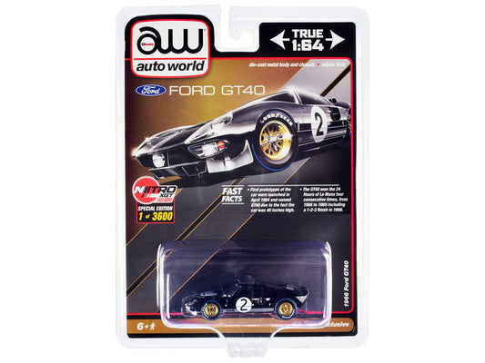 1966 Ford GT40 RHD (Right Hand Drive) #2 Black with Silver Stripes Limited Edition to 3600 pieces Worldwide 1/64 Diecast Model Car by Auto World LuxuryLifeWay Online Store