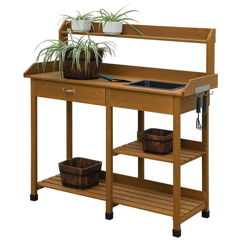Modern Garden Potting Bench Table with Sink Storage Shelves & Drawer LuxuryLifeWay Online Store