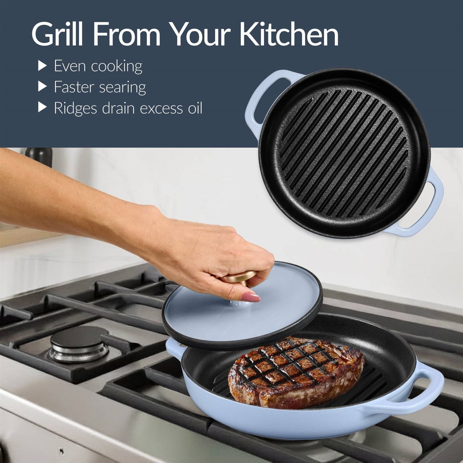 6-Piece Baby Blue Cast Iron Cookware Set LuxuryLifeWay Online Store