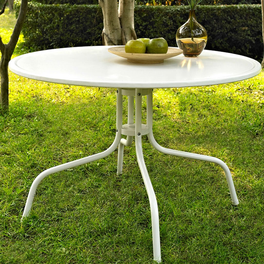 Round Patio Dining Table in White Outdoor UV Resistant Metal LuxuryLifeWay Online Store