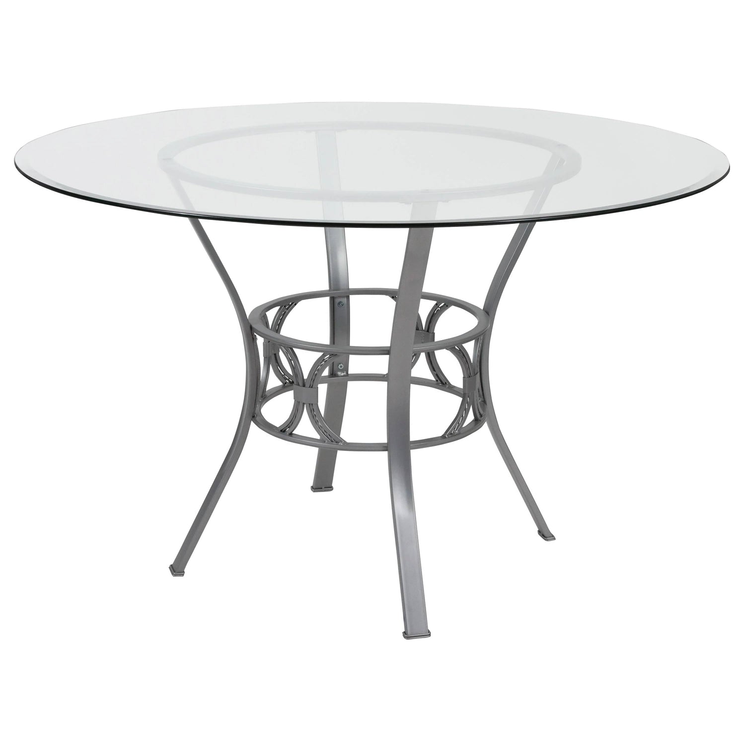 Round 48-inch Glass Top Dining Table with Silver Metal Frame LuxuryLifeWay Online Store