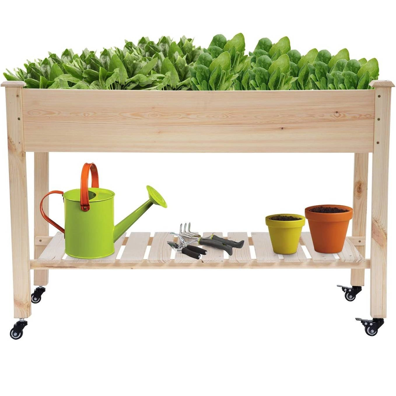 2ft x 4ft Outdoor Solid Fir Wood Raised Garden Bed Planter Box on Locking Wheels LuxuryLifeWay Online Store