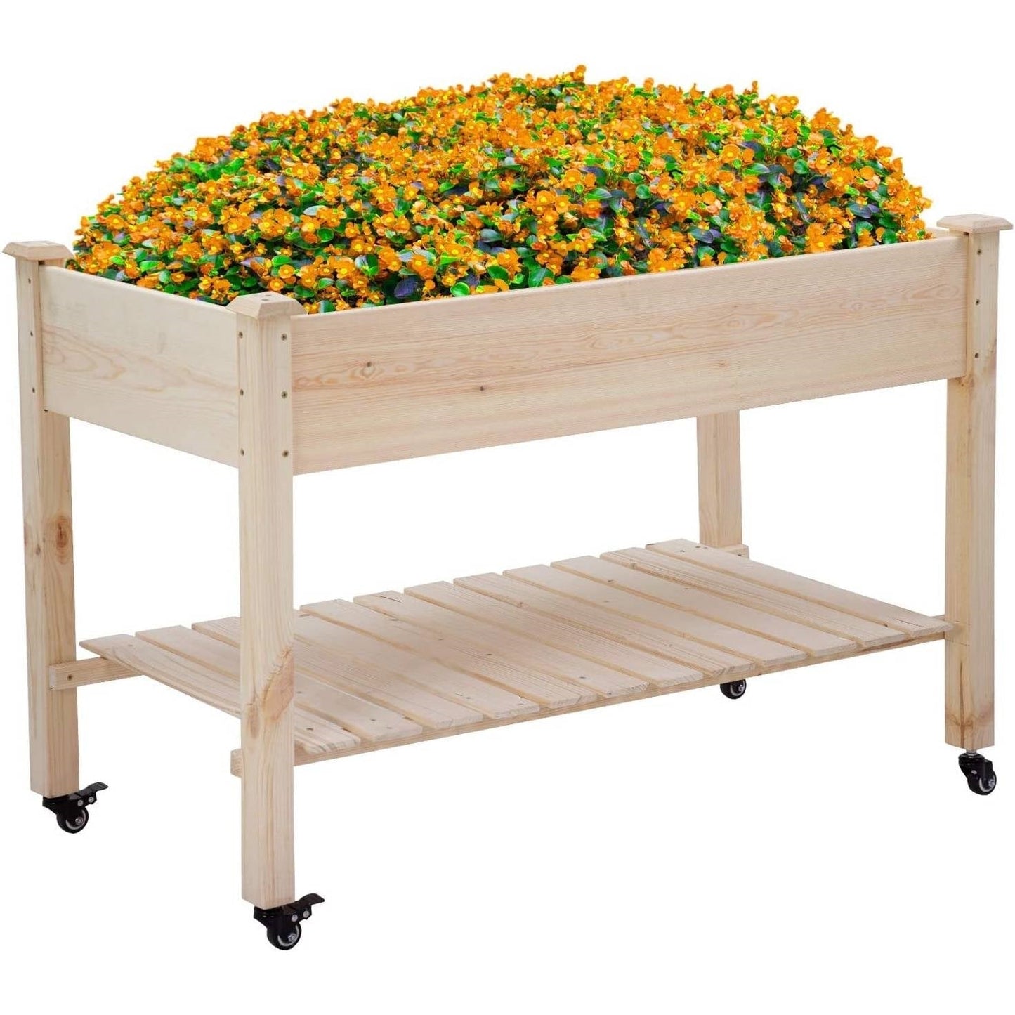 2ft x 4ft Outdoor Solid Fir Wood Raised Garden Bed Planter Box on Locking Wheels LuxuryLifeWay Online Store