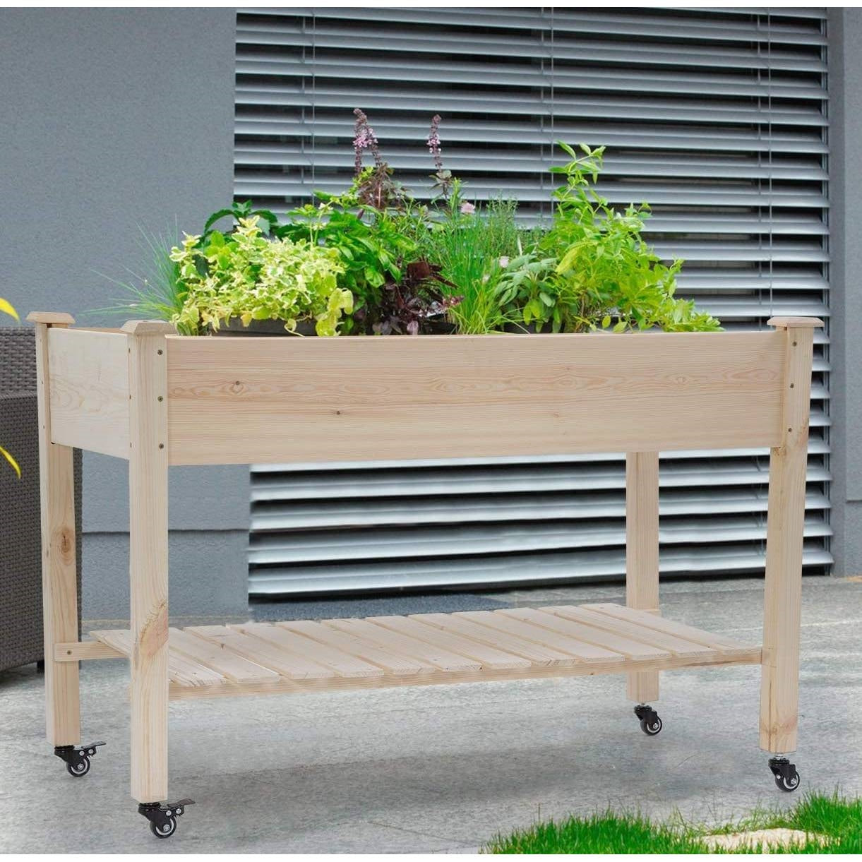 2ft x 4ft Outdoor Solid Fir Wood Raised Garden Bed Planter Box on Locking Wheels LuxuryLifeWay Online Store
