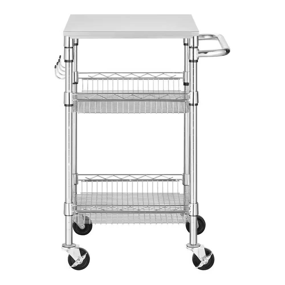 Compact Kitchen Cart with Stainless Steel Top and 2 Bottom Storage Shelves LuxuryLifeWay Online Store