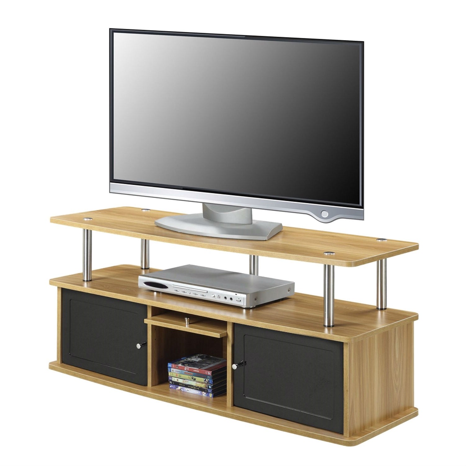 Modern 50-inch TV Stand in Light Oak / Black Wood Finish LuxuryLifeWay Online Store