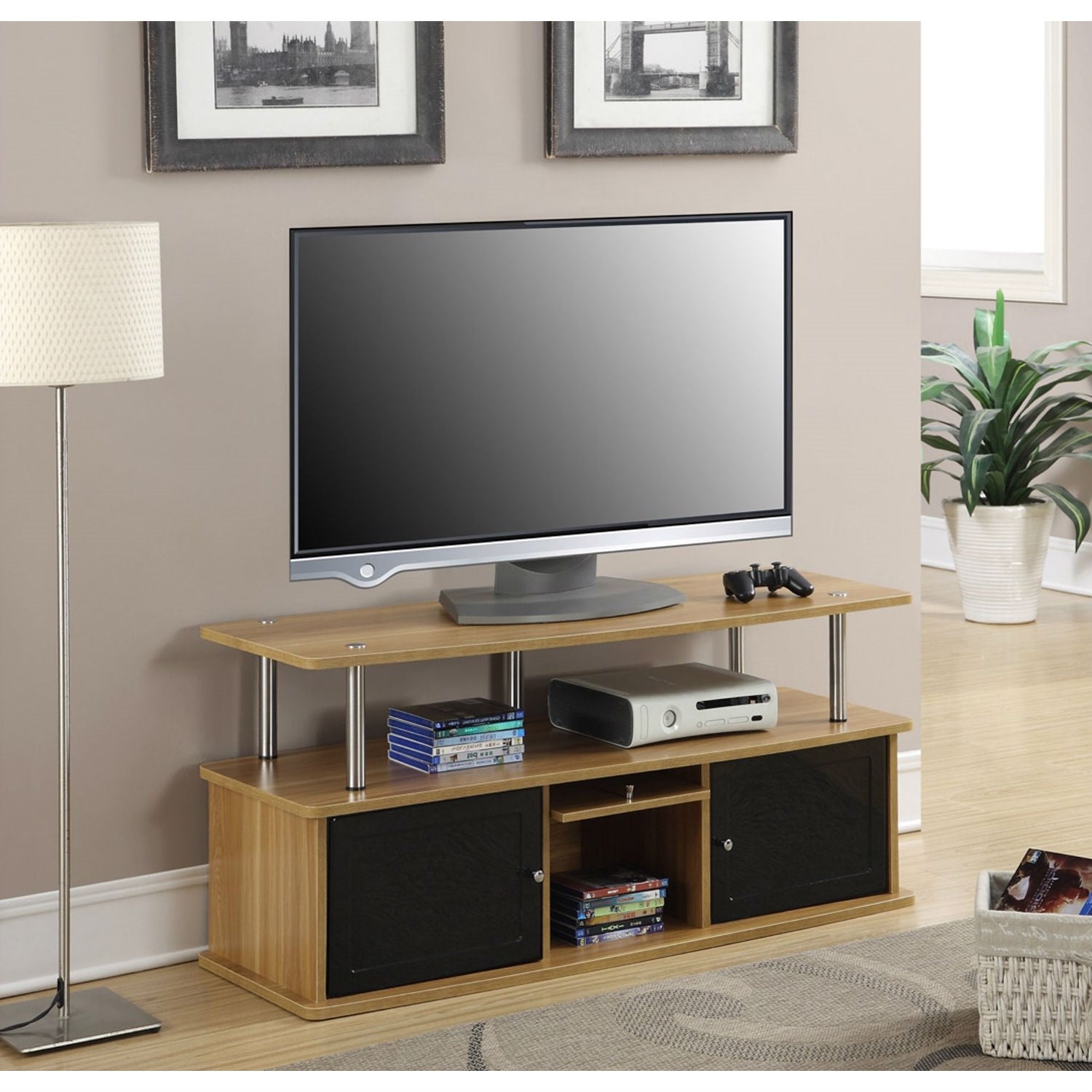 Modern 50-inch TV Stand in Light Oak / Black Wood Finish LuxuryLifeWay Online Store